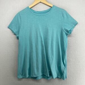 EILEEN FISHER Top M Slub Organic Cotton Jersey Crew Neck Short Sleeve Blue